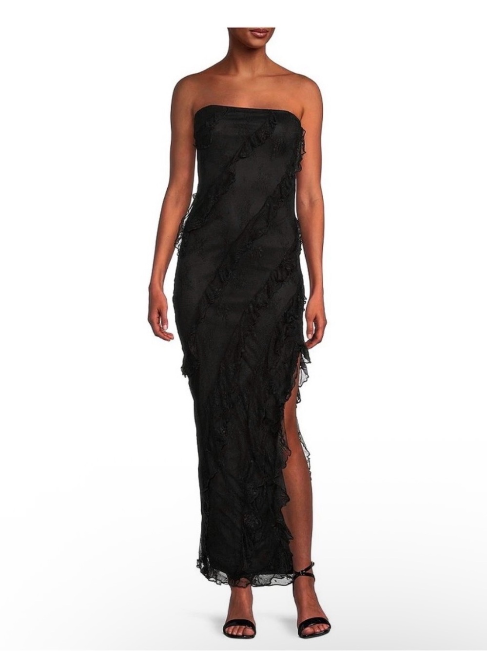 Thirty Thirty Black Strapless Lace Maxi Dress Witchy Gothic Emo Punk Side Slit